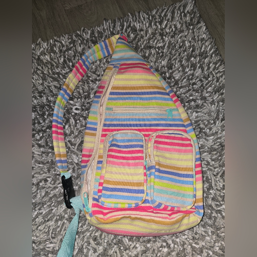 No Boundaries Multicolor Striped Sling Bag - Pink, Yellow, Blue, Green